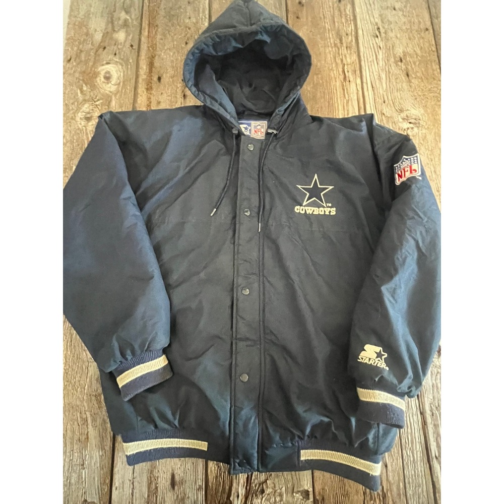 Vintage Starter NFL Dallas Cowboys Hooded Parka Jacket Navy Blue Mens Large